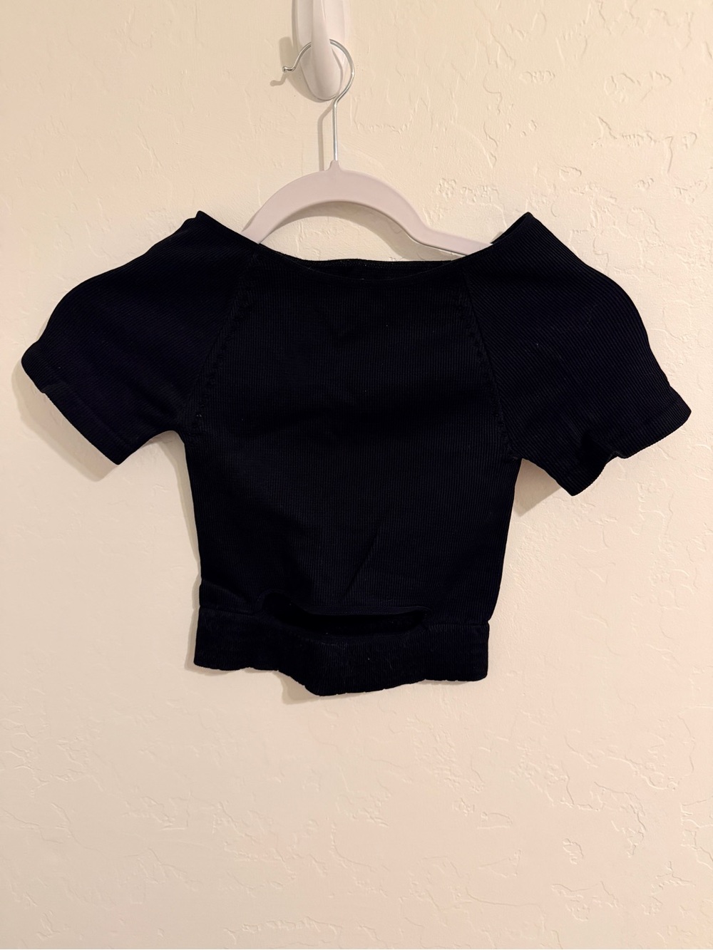 Free People Black Ribbed Scoop Neck Crop Tee